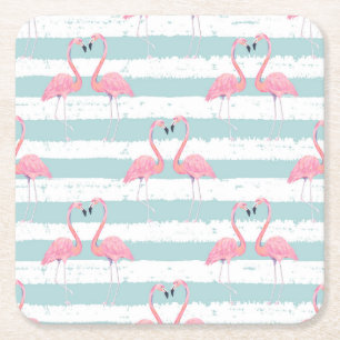 Dessous-de-verre Carré En Papier Motif Arrière - plan Exotique Flamant rose rayé