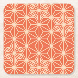 Dessous-de-verre Carré En Papier Motif Asanoha japonais - corail orange