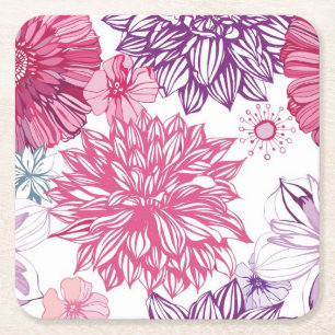 Dessous-de-verre Carré En Papier Motif avec les asters et le dahlia roses