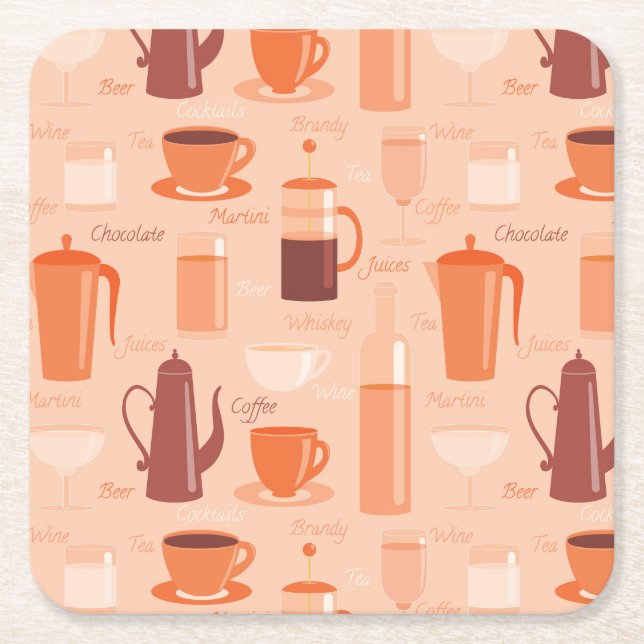 Dessous-de-verre Carré En Papier Motif avec les boissons et le texte (Devant)