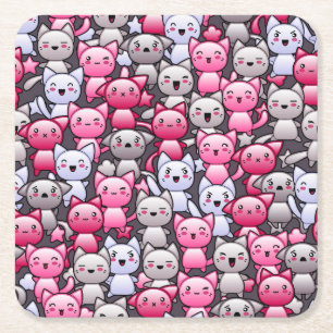 Dessous-de-verre Carré En Papier motif avec les chats mignons 2 de griffonnage de