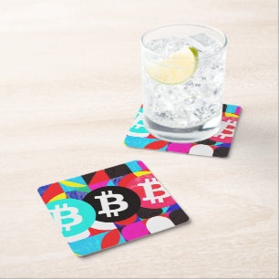 Dessous-de-verre Carré En Papier Motif Bitcoin coloré