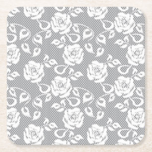Dessous-de-verre Carré En Papier Motif blanc de dentelle sur l'arrière - plan gris