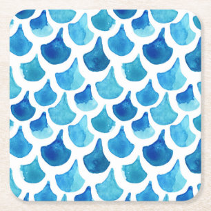 Dessous-de-verre Carré En Papier Motif bleu d'échelle d'aquarelle