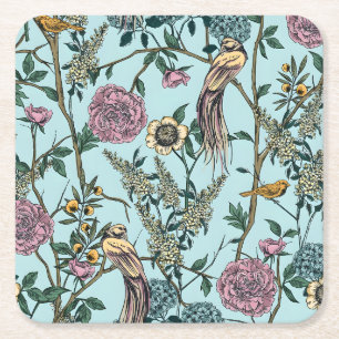 Dessous-de-verre Carré En Papier Motif botanique de couleur bleue de style vintage