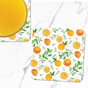 Dessous-de-verre Carré En Papier Motif botanique floral d'été aux agrumes orange