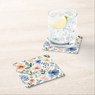 Dessous-de-verre Carré En Papier Motif botanique moderne de fleurs sauvages à l'aqu