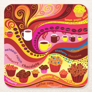 Dessous-de-verre Carré En Papier Motif Café et Muffins