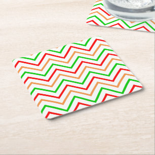 Dessous-de-verre Carré En Papier Motif Chevron Rouge, Orange et Vert
