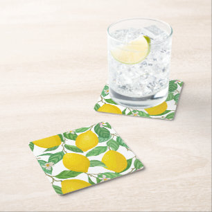 Dessous-de-verre Carré En Papier Motif citron blanc jaune