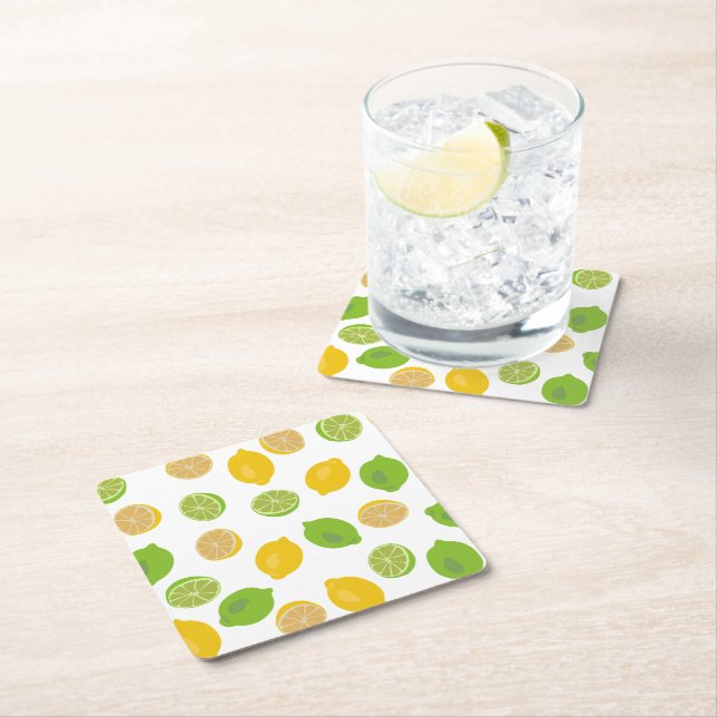 Dessous-de-verre Carré En Papier Motif citron et citron vert (En situation)