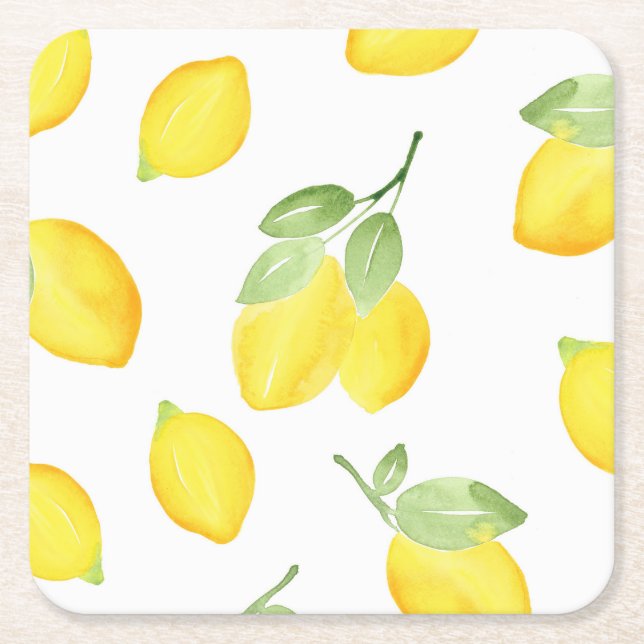 Dessous-de-verre Carré En Papier Motif citrons aquarelles (Devant)