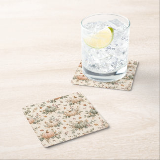 Dessous-de-verre Carré En Papier Motif Citrouille et Eucalyptus Pastel de Récolte D