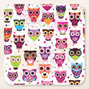Dessous-de-verre Carré En Papier Motif coloré de hibou pour les enfants 2