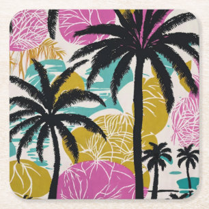 Dessous-de-verre Carré En Papier Motif coloré de palmier tropical