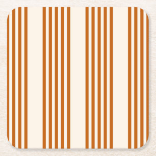Dessous-de-verre Carré En Papier Motif couleur orange brun et beige cinq rayures