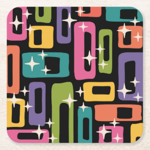 Dessous-de-verre Carré En Papier Motif d'âge atomique Abstrait MCM rétro