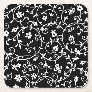 Dessous-de-verre Carré En Papier Motif Damas victorien, noir et blanc,