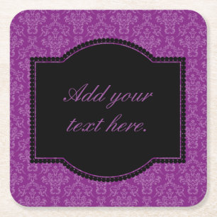 Dessous-de-verre Carré En Papier Motif damassé violet vintage avec texte personnali