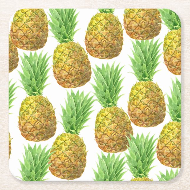 Dessous-de-verre Carré En Papier Motif d'aquarelle ananas (Devant)