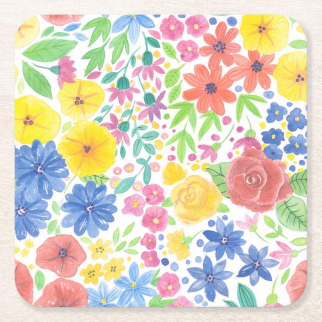 Dessous-de-verre Carré En Papier Motif d'aquarelle florale (Devant)