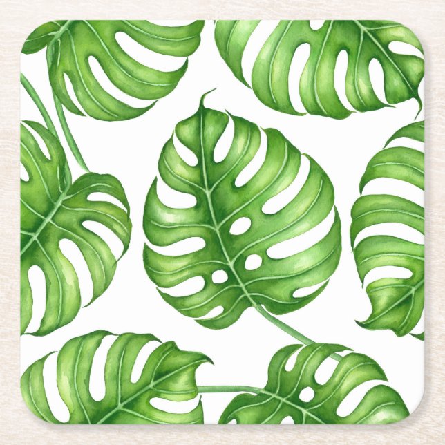 Dessous-de-verre Carré En Papier Motif d'aquarelle Monstera (Devant)
