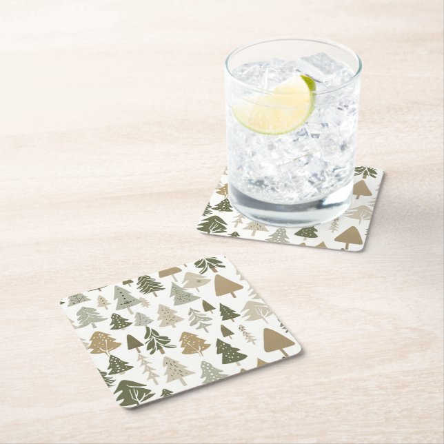 Dessous-de-verre Carré En Papier Motif d'arbre de Noël moderne (En situation)