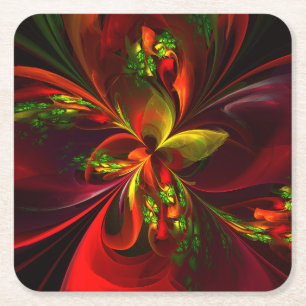 Dessous-de-verre Carré En Papier Motif d'art abstrait floral rouge vert moderne #05