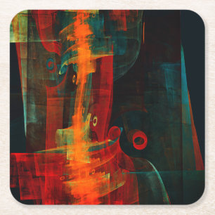 Dessous-de-verre Carré En Papier Motif d'art abstrait moderne bleu rouge orange eau