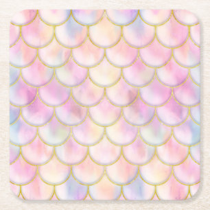 Dessous-de-verre Carré En Papier Motif de balance de sirène Pastel Iridescente