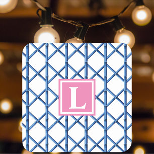 Dessous-de-verre Carré En Papier Motif de bambou à treillis bleu prépa Monogramme F