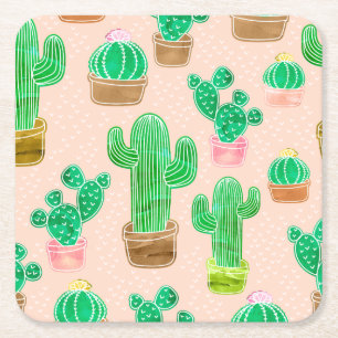 Dessous-de-verre Carré En Papier Motif de cactus pointillés
