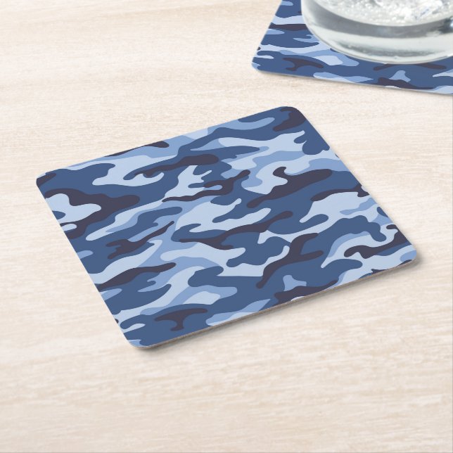 Dessous-de-verre Carré En Papier Motif de camouflage bleu foncé (Incliné)