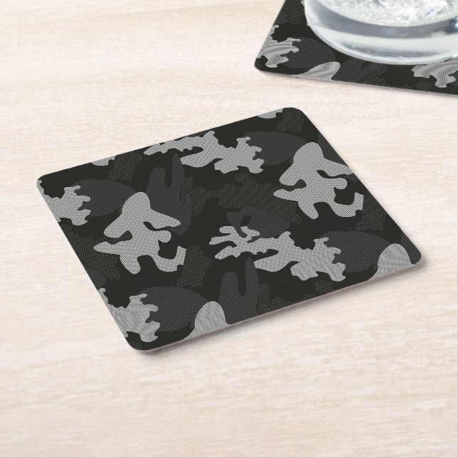 Dessous-de-verre Carré En Papier Motif de camouflage noir (Incliné)