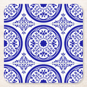 Dessous-de-verre Carré En Papier Motif de carreaux gothiques bleu blanc