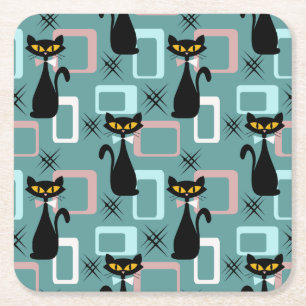 Dessous-de-verre Carré En Papier Motif de chat noir du milieu du siècle