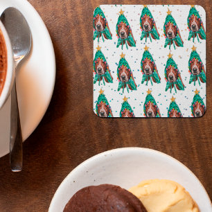 Dessous-de-verre Carré En Papier Motif de chien Basset Hound mignon pour Noël