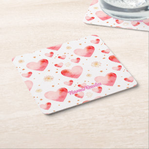 Dessous-de-verre Carré En Papier Motif de cœur de la Saint-Valentin sucré avec pail