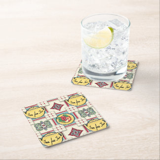 Dessous-de-verre Carré En Papier Motif de cuisine des années 1940 avec théières jau
