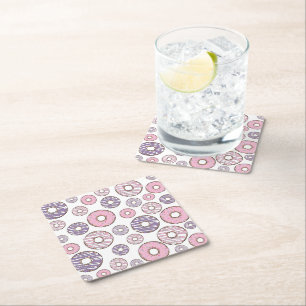 Dessous-de-verre Carré En Papier Motif De Donuts, Donuts Roses, Donuts Violets