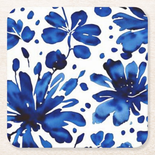 Dessous-de-verre Carré En Papier Motif de fleurs bleu marine (Devant)