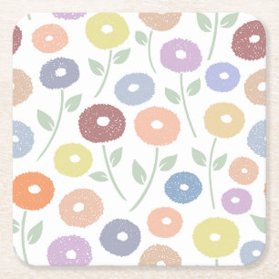 Dessous-de-verre Carré En Papier Motif de fleurs floues Lg Pastels sur fond blanc