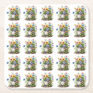 Dessous-de-verre Carré En Papier motif de fleurs orange, rose, jaune et bleu