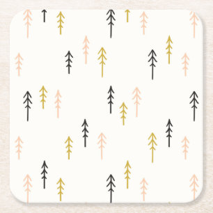 Dessous-de-verre Carré En Papier Motif de forêt d'arbre de Noël