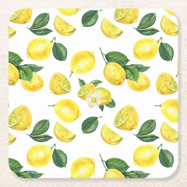 Dessous-de-verre Carré En Papier Motif de fruits aux citrons jaunes (Devant)