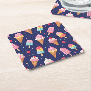 Dessous-de-verre Carré En Papier Motif de glace, popsicles et cerises