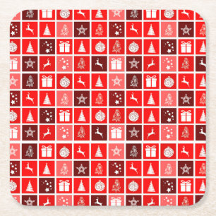 Dessous-de-verre Carré En Papier Motif de grille de Noël rouge moderne minimaliste