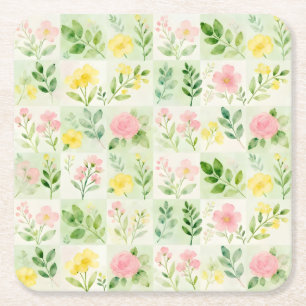 Dessous-de-verre Carré En Papier Motif de grille florale à l'aquarelle
