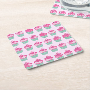 Dessous-de-verre Carré En Papier Motif de jolis cupcakes roses pastel