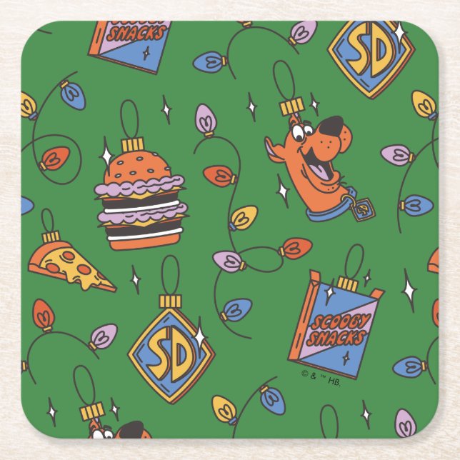 Dessous-de-verre Carré En Papier Motif de lumières de snack de vacances de Scooby-D (Devant)